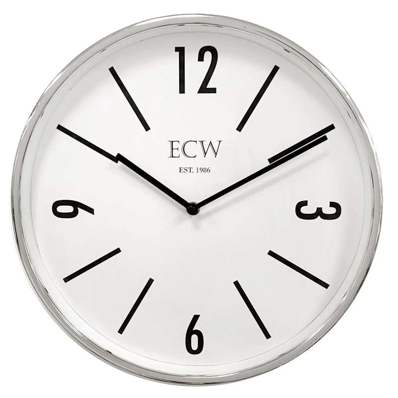 Chrome Modern Round Wall Clock, 14" 3 Chrome Modern Round Wall Clock, 14"