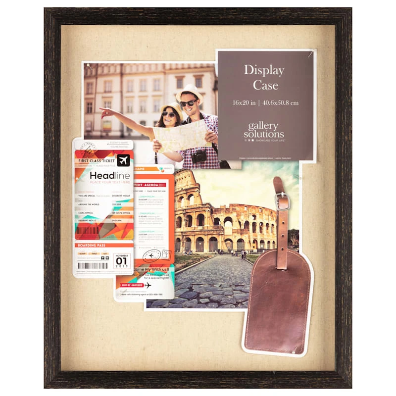 Distressed Black Shadowbox With Linen Backer & Pins, 16x20 3 Distressed Black Shadowbox With Linen Backer & Pins, 16x20