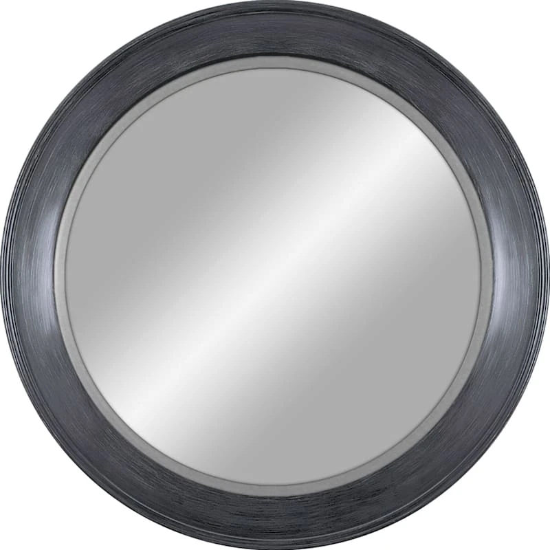 Distressed Blue & Silver Framed Round Wall Mirror, 30" 3 Distressed Blue & Silver Framed Round Wall Mirror, 30"