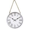 Distressed White Round Hanging Wall Clock With Rope, 16" 2 Distressed White Round Hanging Wall Clock With Rope, 16" -Athome Sales distressed white round hanging wall clock with rope 16