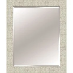 Distressed White Wooden Floral Tile Framed Wall Mirror, 28x34