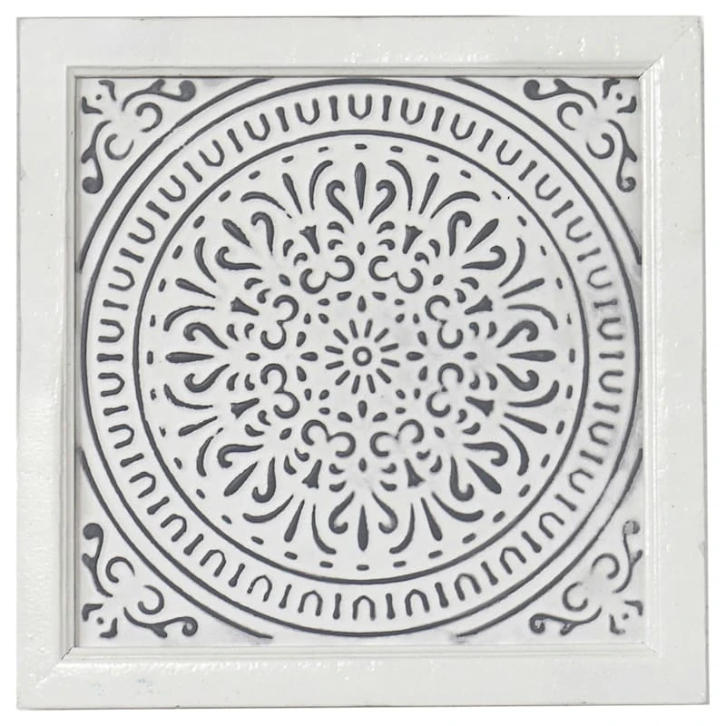 Embossed Grey Metal & Wooden Medallion Wall Decor, 12" 3 Embossed Grey Metal & Wooden Medallion Wall Decor, 12"