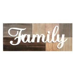 Family Wood Rectangle Multi-Patch Word Wall Sign, 30x12