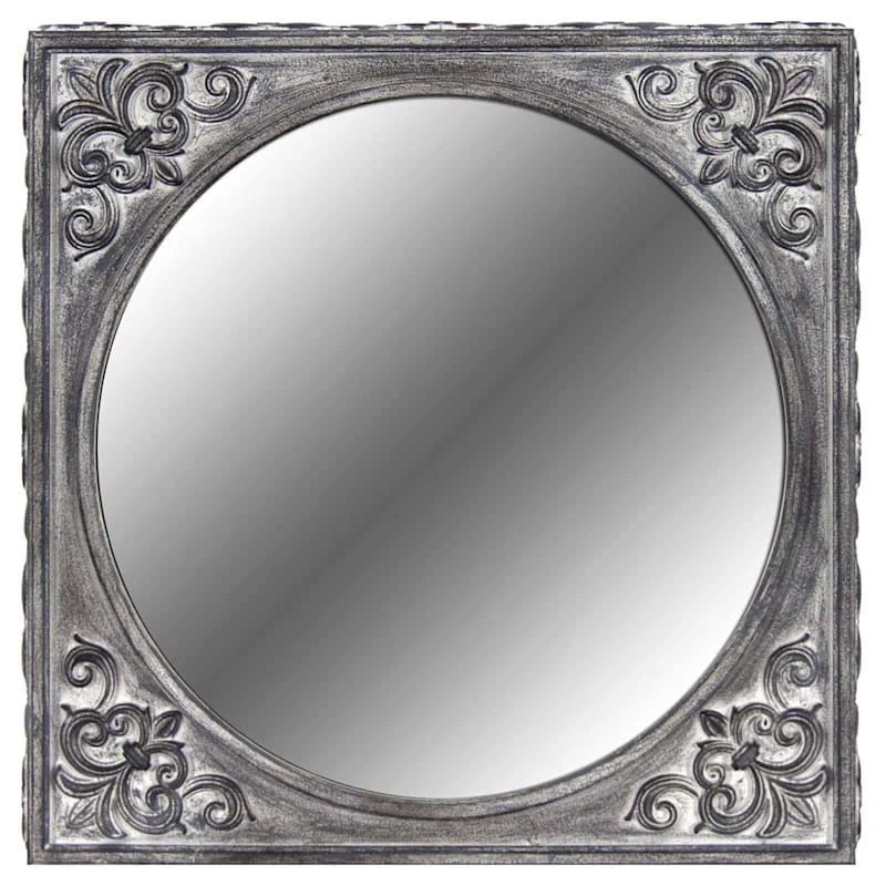 Fleur-de-lis Embossed Framed Wall Mirror, 12" 3 Fleur-de-lis Embossed Framed Wall Mirror, 12"