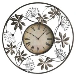 Floral Bronze Cut Out Metal Round Wall Clock, 28"