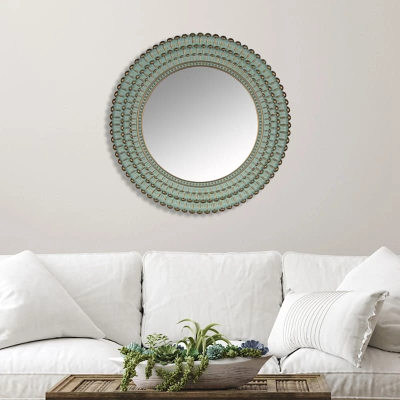 Found & Fable Aqua & Gold Round Wall Mirror, 22" 4 Found & Fable Aqua & Gold Round Wall Mirror, 22" - Image 2