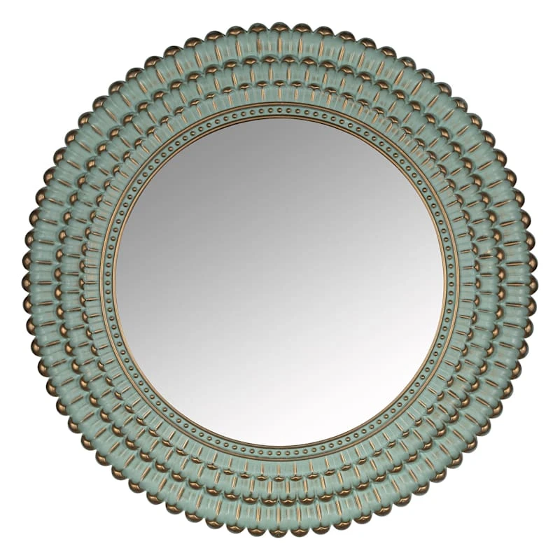 Found & Fable Aqua & Gold Round Wall Mirror, 22" 3 Found & Fable Aqua & Gold Round Wall Mirror, 22"