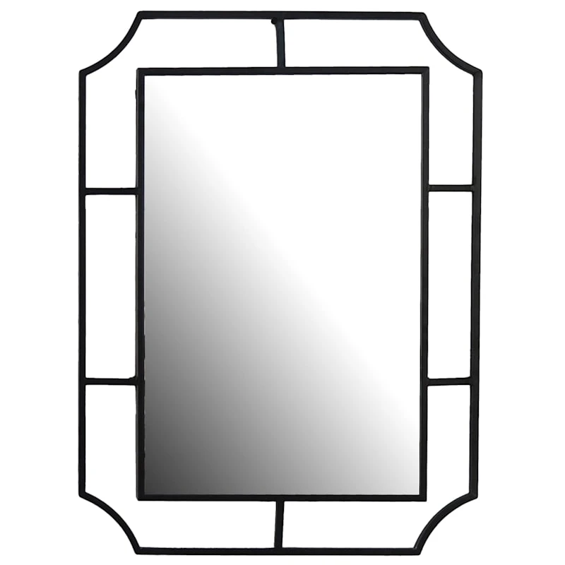 Framed Black Metal Wall Mirror With Curved Corners, 22x30 3 Framed Black Metal Wall Mirror With Curved Corners, 22x30