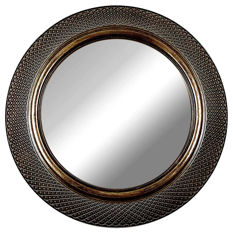 Framed Bronze Woven Embossed Wall Mirror, 16" 3 Framed Bronze Woven Embossed Wall Mirror, 16"