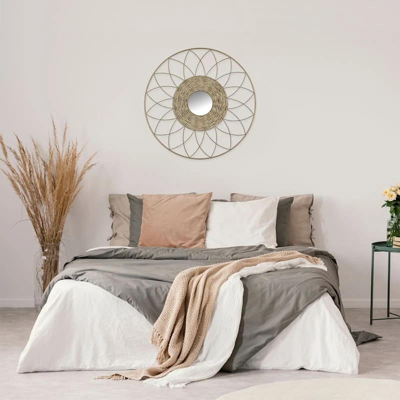 Framed Flower Weaved Round Wall Mirror, 24" 4 Framed Flower Weaved Round Wall Mirror, 24" - Image 2