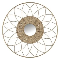 Framed Flower Weaved Round Wall Mirror, 24"