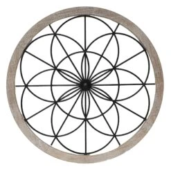 Framed Round Metal & Wood Medallion Wall Decor, 27"