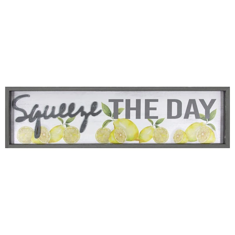 Framed Squeeze The Day Textured Lemons Wall Sign, 30x8 3 Framed Squeeze The Day Textured Lemons Wall Sign, 30x8