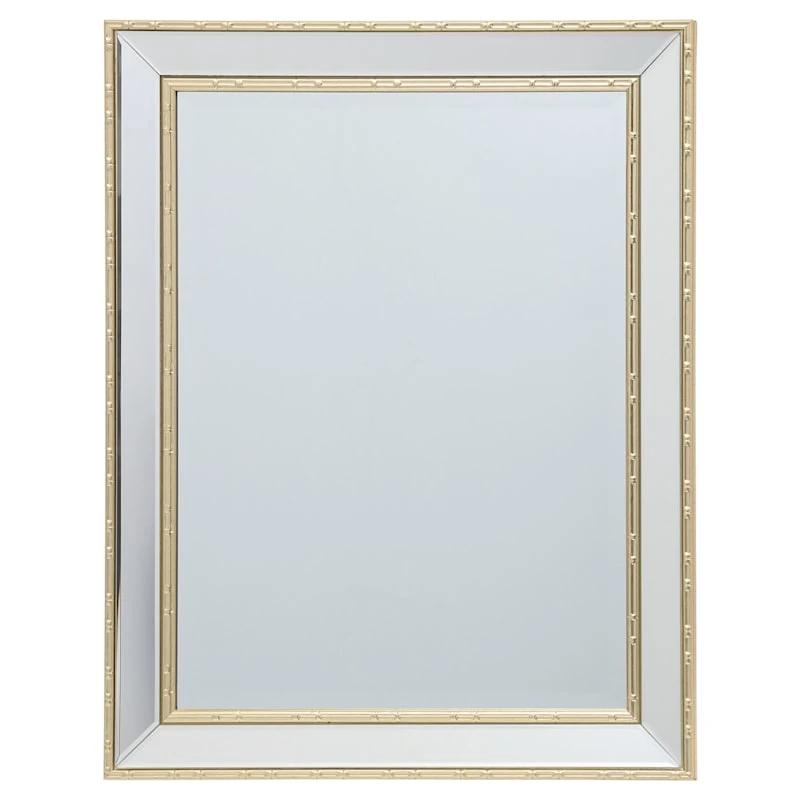 Gold Bamboo Trimmed Beveled Wall Mirror, 22x28 3 Gold Bamboo Trimmed Beveled Wall Mirror, 22x28