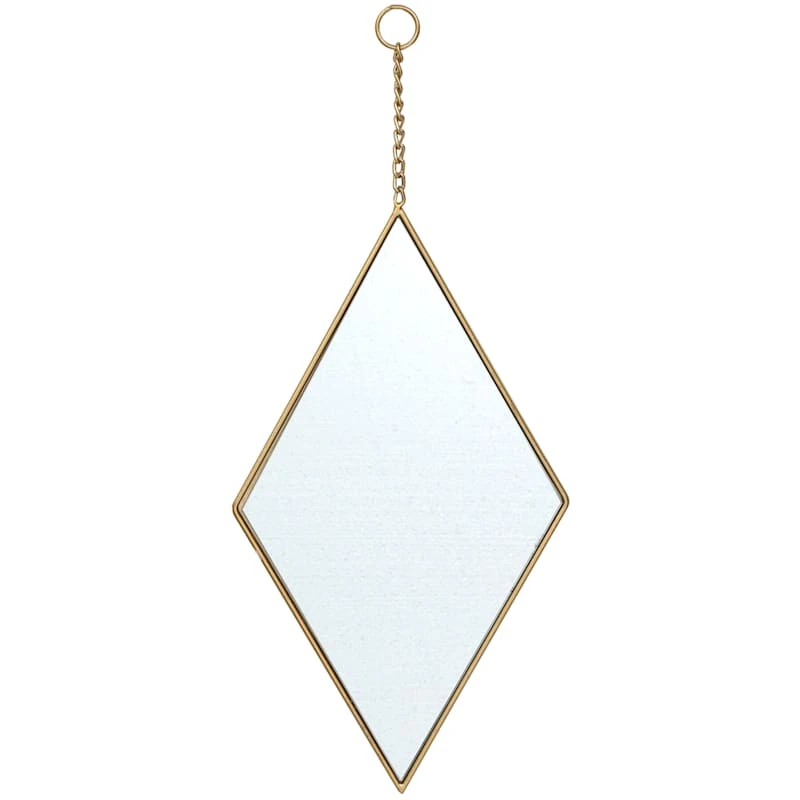 Gold Metal Diamond Shaped Hanging Wall Mirror, 10x18 3 Gold Metal Diamond Shaped Hanging Wall Mirror, 10x18