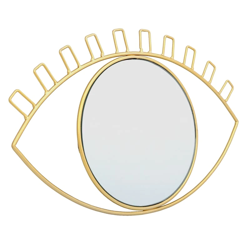 Gold Metal Eye Shaped Wall Mirror, 16x9.5 4 Gold Metal Eye Shaped Wall Mirror, 16x9.5 - Image 2