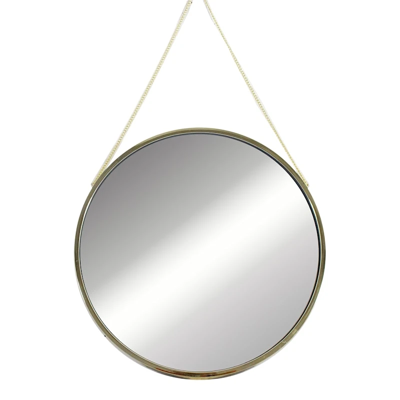 Gold With Chain Round Wall Mirror, 18" 3 Gold With Chain Round Wall Mirror, 18"