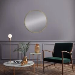 Grace Mitchell Champagne Metal Round Wall Mirror, 35" -Athome Sales grace mitchell champagne metal round wall mirror 35 1