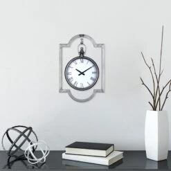 Grace Mitchell Framed Hanging Silver Wall Clock, 12x18 -Athome Sales grace mitchell framed hanging silver wall clock 12x18 2