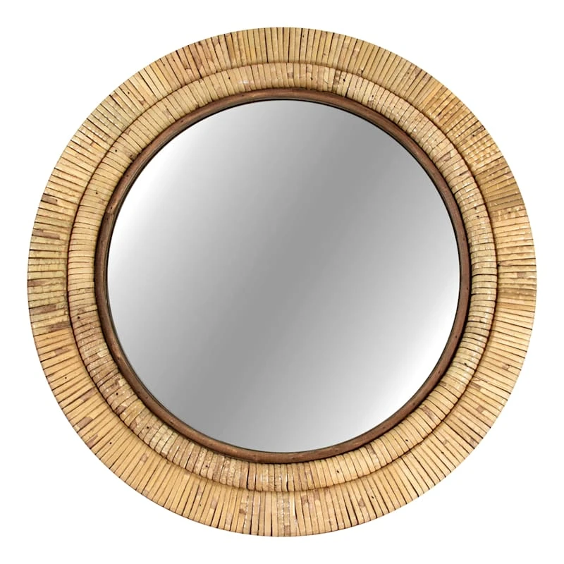 Grace Mitchell Woven Rattan Round Wall Mirror, 24" 3 Grace Mitchell Woven Rattan Round Wall Mirror, 24"