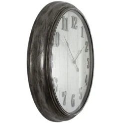 Grey Distressed Deep Dish Clock With Raised Metallic Numbers, 30" -Athome Sales grey distressed deep dish clock with raised metallic numbers 30 1