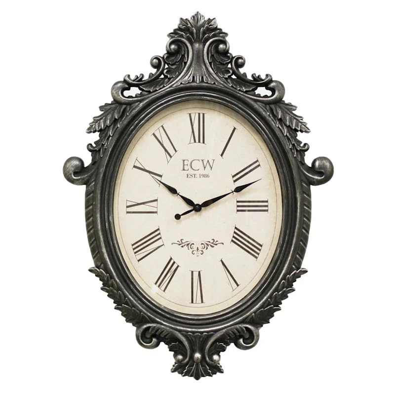 Grey Ornate Wall Clock, 22x30 3 Grey Ornate Wall Clock, 22x30