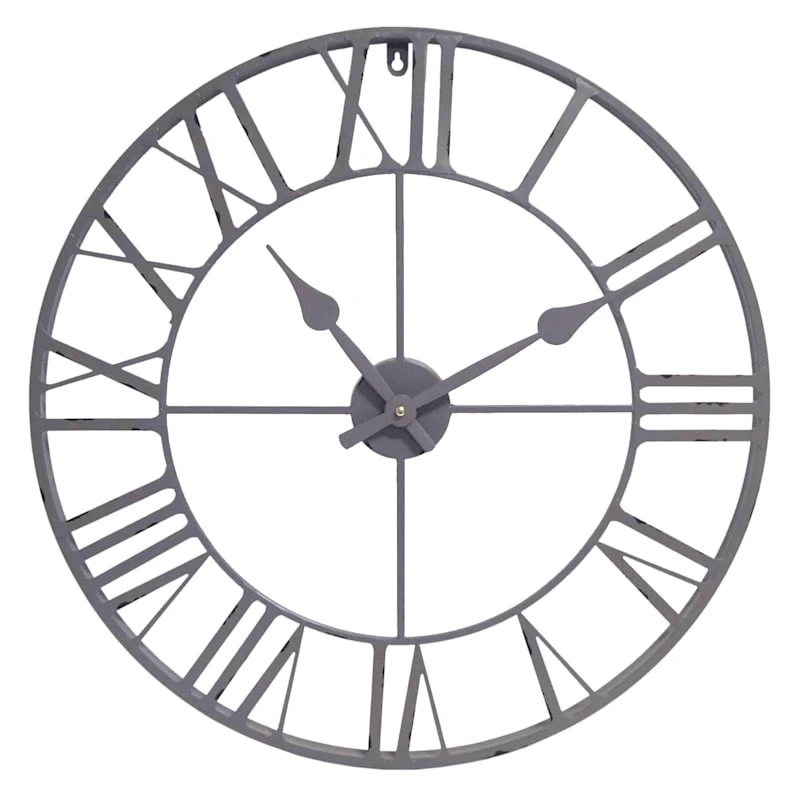 Grey Round Metal Wall Clock, 24" 3 Grey Round Metal Wall Clock, 24"