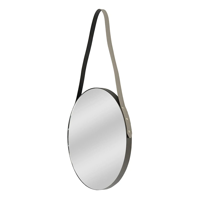 Hanging Round Wall Mirror With Leather Strap, 16" 3 Hanging Round Wall Mirror With Leather Strap, 16"