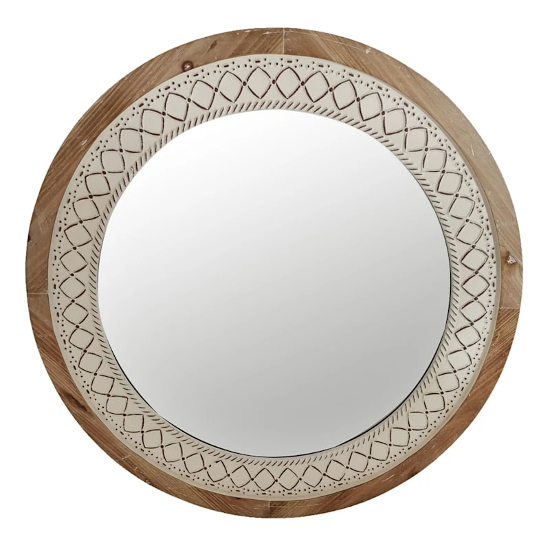 Honeybloom Round Artisanal Wall Mirror, 32" 3 Honeybloom Round Artisanal Wall Mirror, 32"