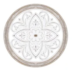 Honeybloom White Faux Wood Medallion Wall Decor, 17"