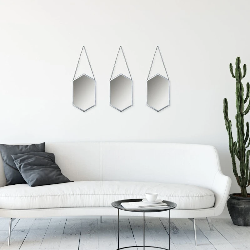 Laila Ali 3-Piece Hanging Hexagon Wall Mirror Set, 7x12 5 Laila Ali 3-Piece Hanging Hexagon Wall Mirror Set, 7x12 - Image 3