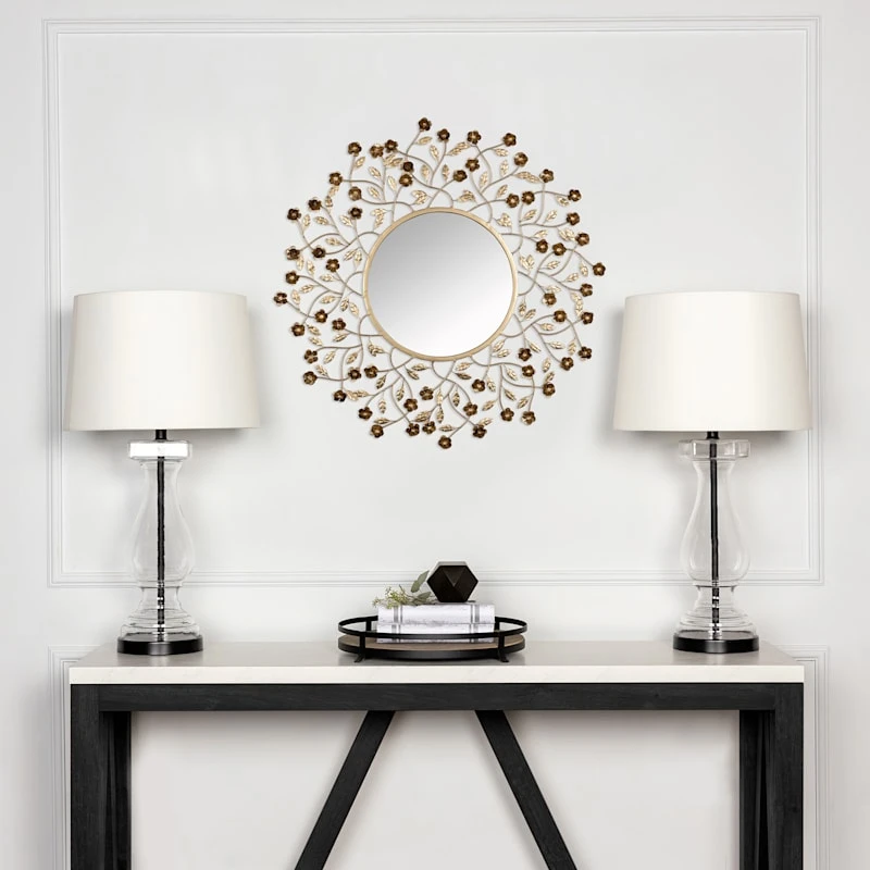 Metal Floral Framed Wall Mirror, 26" 4 Metal Floral Framed Wall Mirror, 26" - Image 2