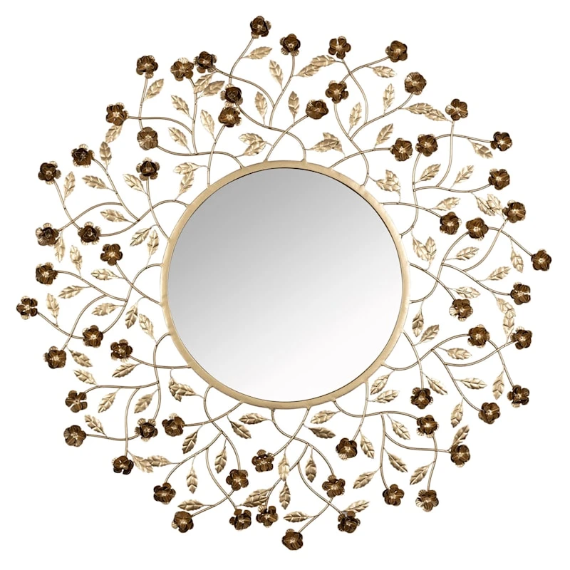 Metal Floral Framed Wall Mirror, 26" 3 Metal Floral Framed Wall Mirror, 26"