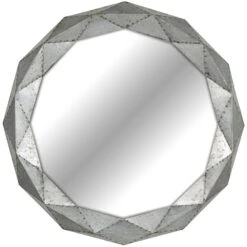 Metal Geometric Framed Round Wall Mirror, 23"