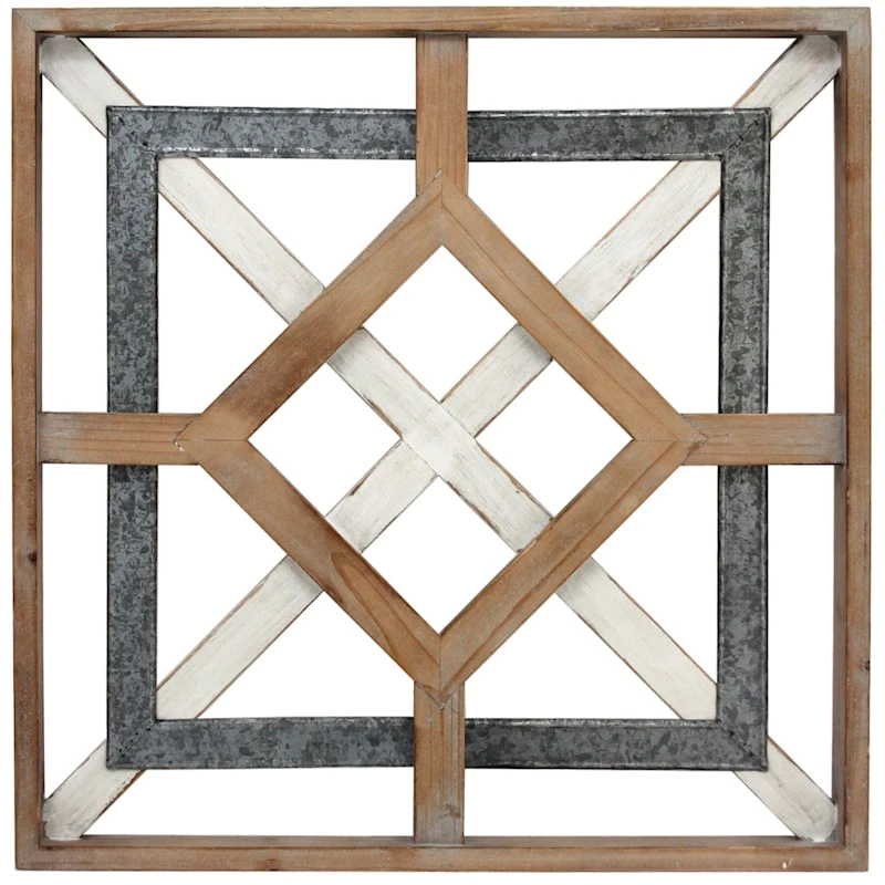 Metal Wood Square Medallion Wall Decor, 20" 3 Metal Wood Square Medallion Wall Decor, 20"