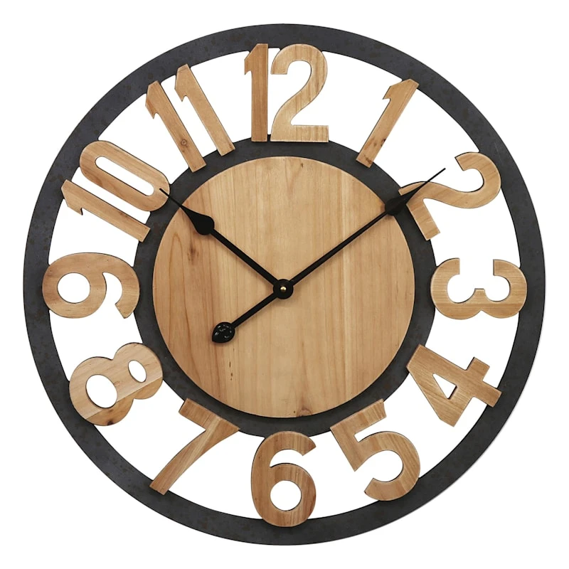 Metal & Wooden Cutout Round Wall Clock, 24" 3 Metal & Wooden Cutout Round Wall Clock, 24"