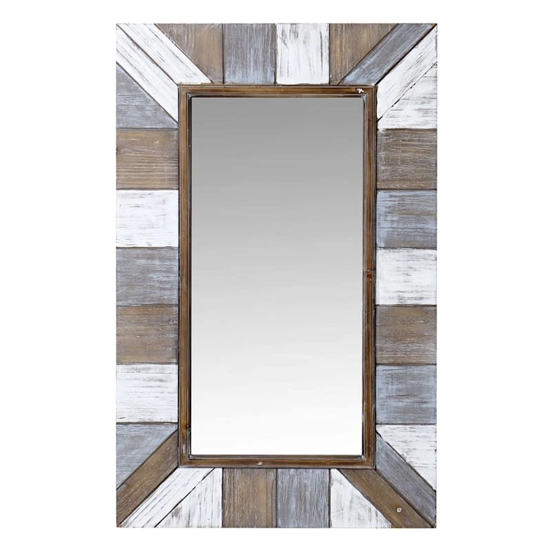 Multicolored Wood Striped Wall Mirror, 22x36 3 Multicolored Wood Striped Wall Mirror, 22x36