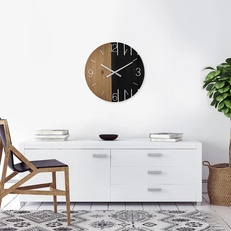 Natural & Black Wooden Wall Clock, 24" 4 Natural & Black Wooden Wall Clock, 24" - Image 2