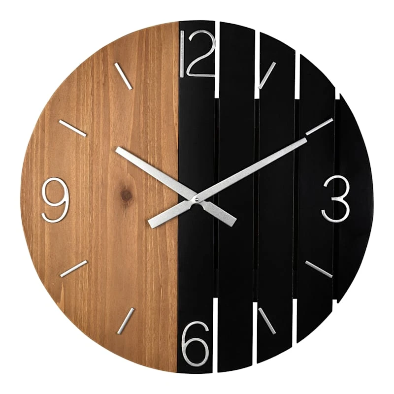 Natural & Black Wooden Wall Clock, 24" 3 Natural & Black Wooden Wall Clock, 24"