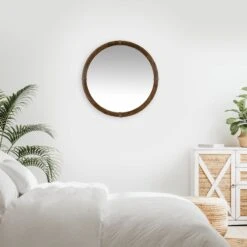 Natural Framed Round Wall Mirror, 30" -Athome Sales natural framed round wall mirror 30 1