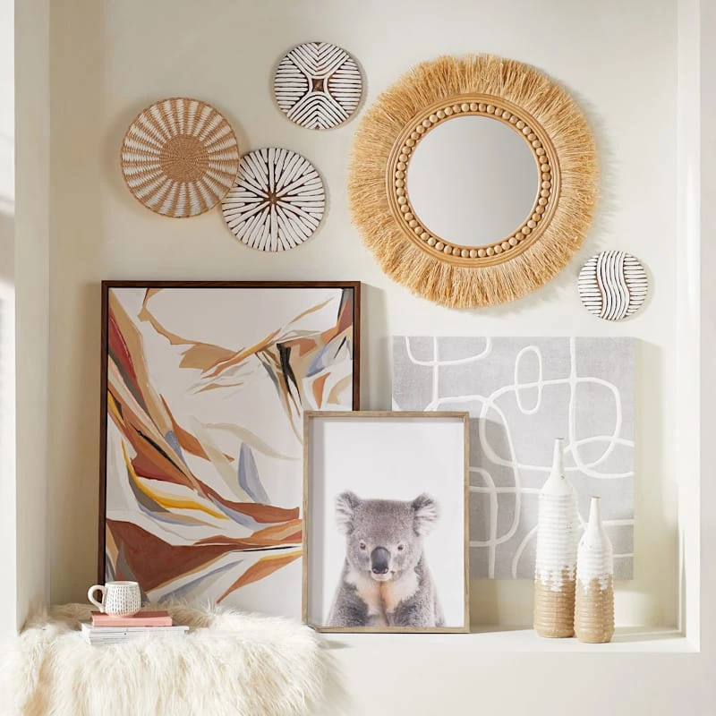 Natural Raffia Framed Round Wall Mirror, 29" 4 Natural Raffia Framed Round Wall Mirror, 29" - Image 2