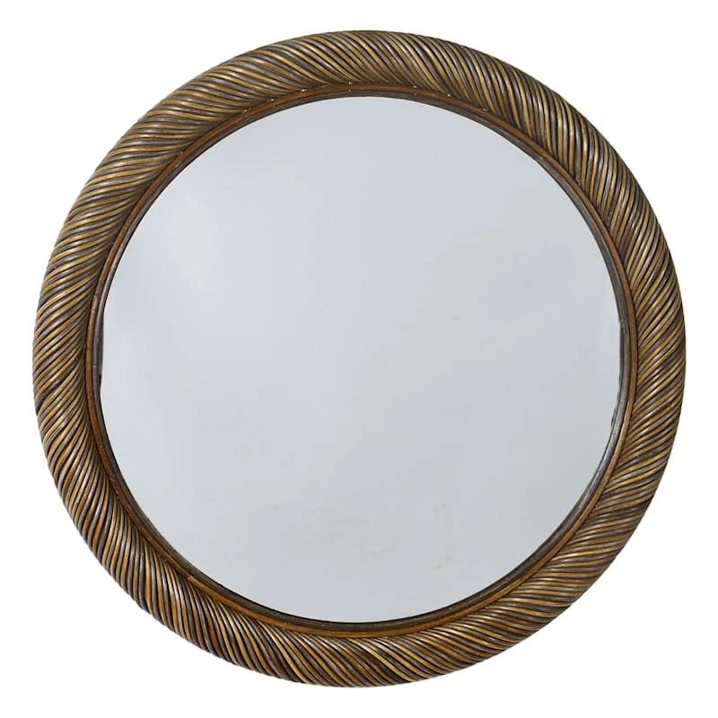 Natural Rattan Framed Round Wall Mirror, 30" 3 Natural Rattan Framed Round Wall Mirror, 30"