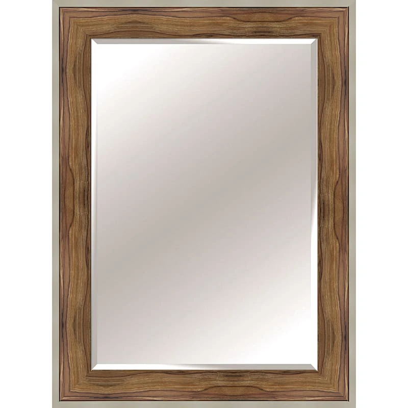 Pecan Wood & Silver Framed Wall Mirror, 32x44 3 Pecan Wood & Silver Framed Wall Mirror, 32x44