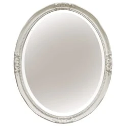 Polyurethane Beads Distressed White Oval Wall Mirror, 24x31