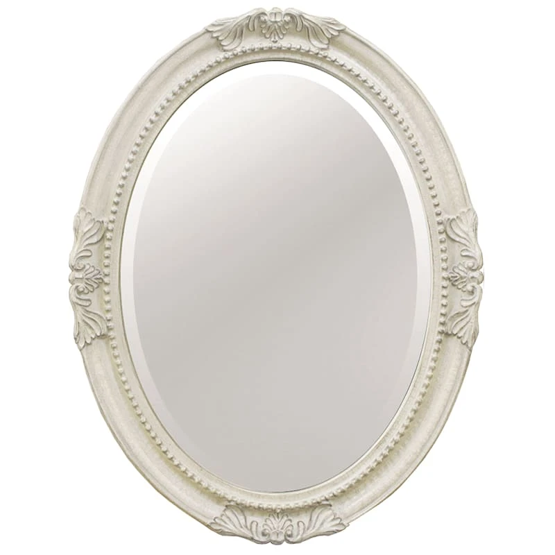 Polyurethane Framed Antique White Oval Wall Mirror, 25x33 3 Polyurethane Framed Antique White Oval Wall Mirror, 25x33