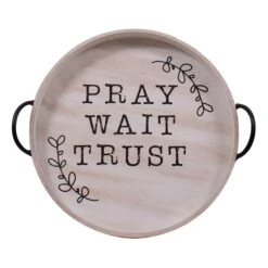 Pray, Wait, Trust Wood Wall Sign, 15"
