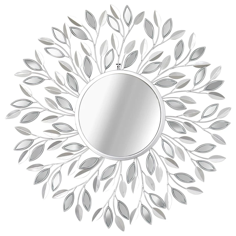Providence Round Silver Metal Leaf Wall Mirror, 30" 3 Providence Round Silver Metal Leaf Wall Mirror, 30"
