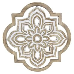 Quatrefoil Flower Shaped Wood Medallion Wall Decor, 17"