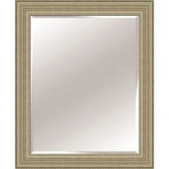 Rectangle Solid Wood Quad Beads Champagne Wall Mirror, 36x46