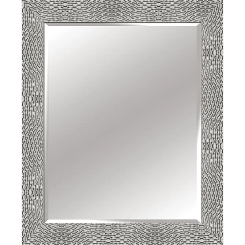 Rectangle Solid Wood Waves Silver Wall Mirror, 36x46 3 Rectangle Solid Wood Waves Silver Wall Mirror, 36x46